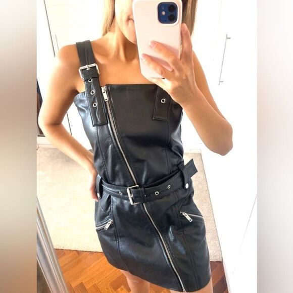 NWT LEATHER ZARA 100% SHEEP LEATHER GENUINE PURE LEATHER MOTO DRESS ZARA - Picture 4 of 15